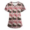 Plus SizePrinted Scrub Working Uniform Tops For Women's Cross V-Neck Print Short Sleeve Fun T-Shirts Workwear Tee With Pockets
