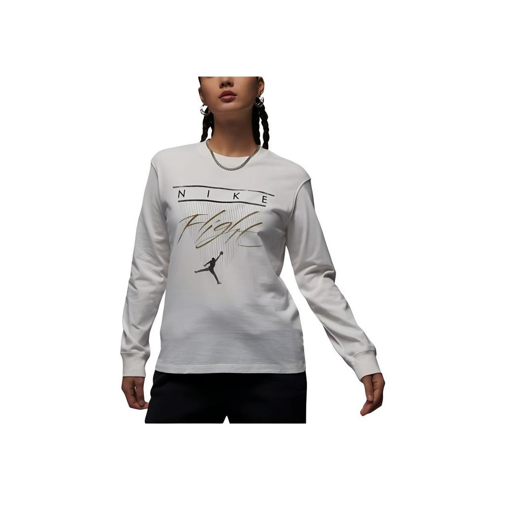 Jordan Alphabet Print Loose Casual Long Sleeve T-Shirt Women Tops White FD7206-133