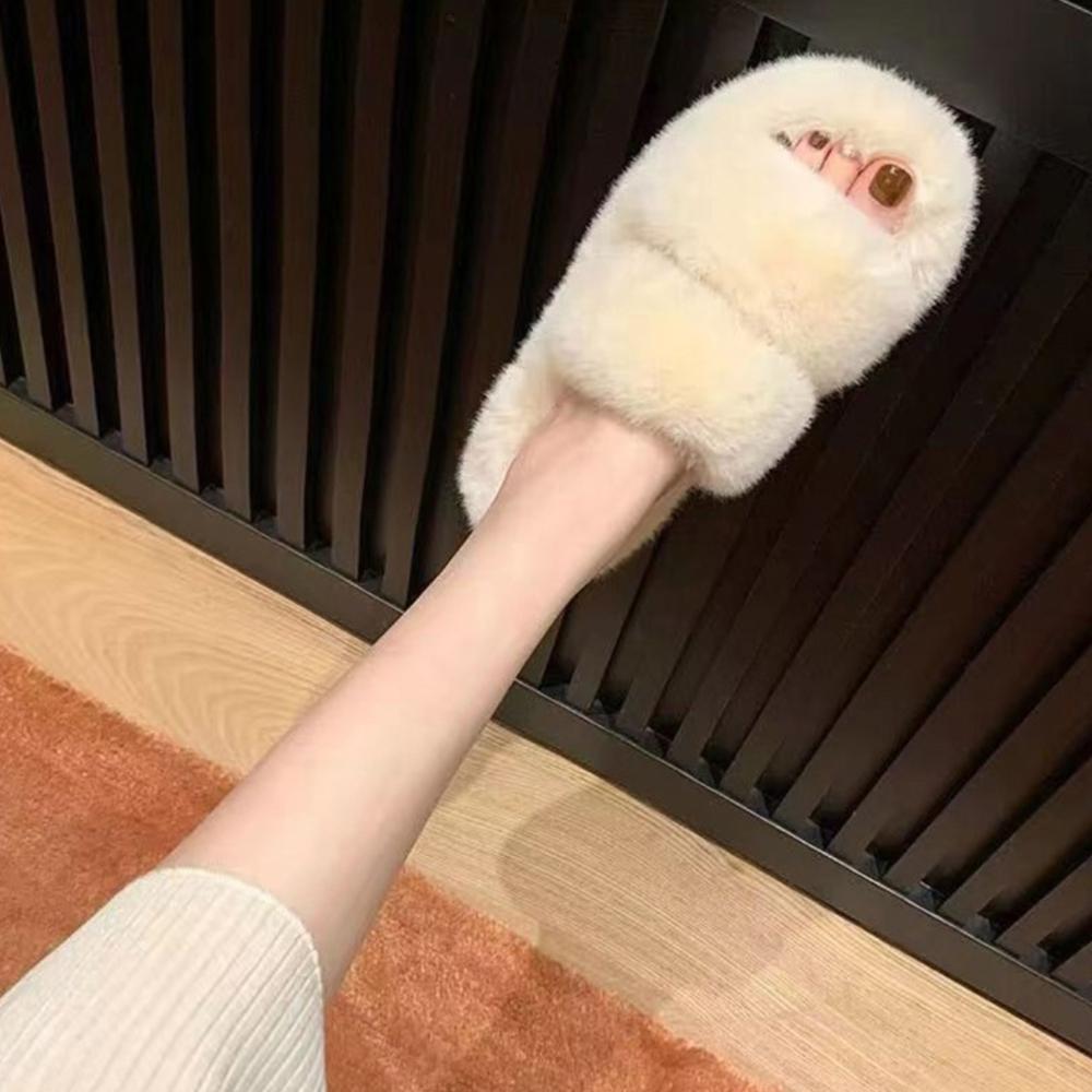 Damen Weiche Plüsch Doppelriemen Hausschuhe Fell Gemütliche Winter Pantoletten