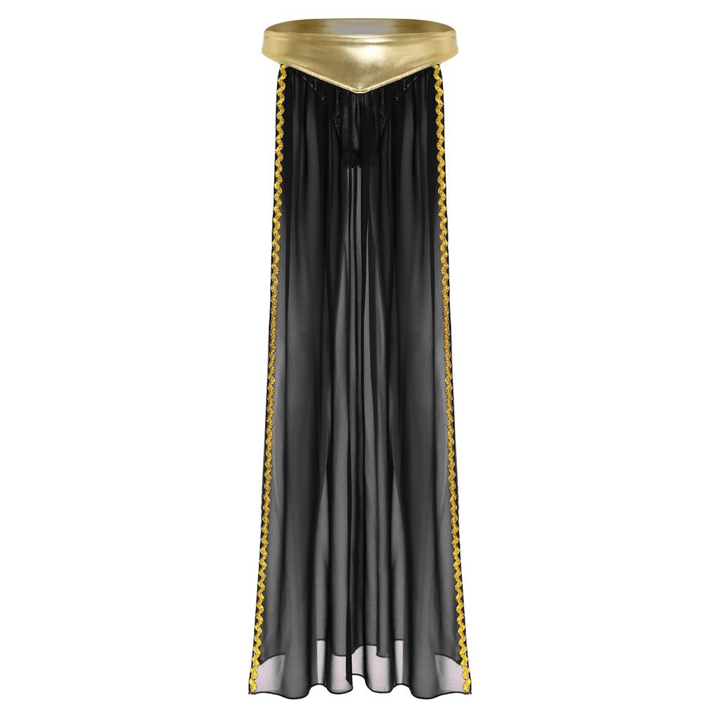 Costume da Regina Antica da Donna Slip Gonna in Chiffon Spacco Laterale Metallizzato Riflettente Rifiniture Dorate Outfit di Halloween