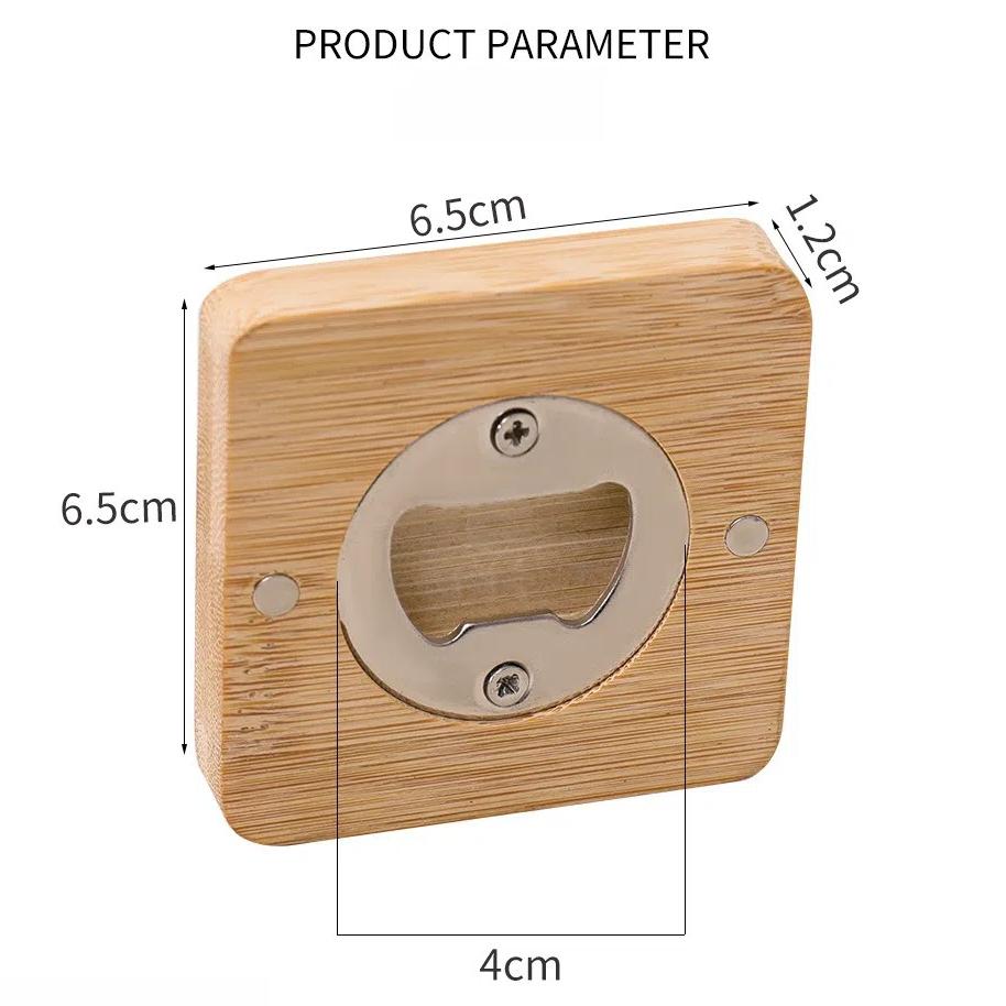 Square Round Beer Opener Wooden Beer Bottle Opener Universal Beer Cap Catche  for Home Kitchen Bar