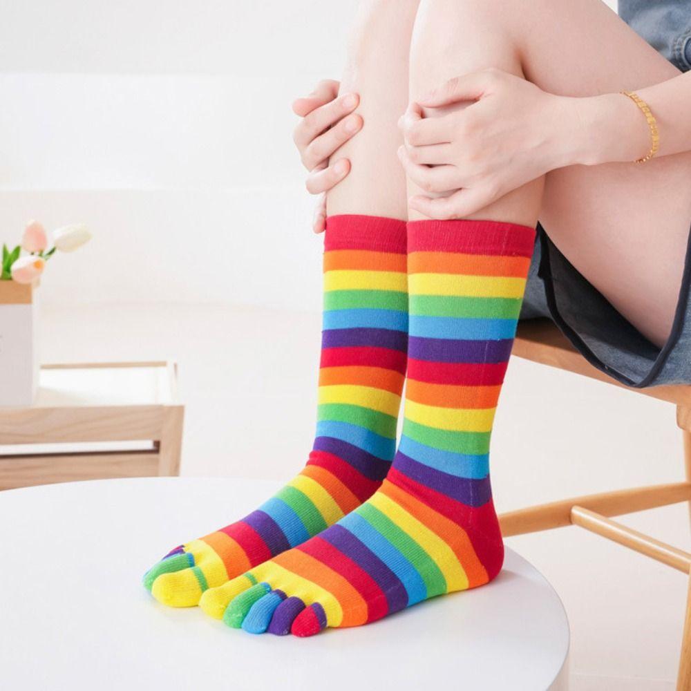 Calzini Cotone Arcobaleno a Cinque Dita Calzini da Donna a Dita di Alta Qualità Calzini in Cotone a Strisce Uomo