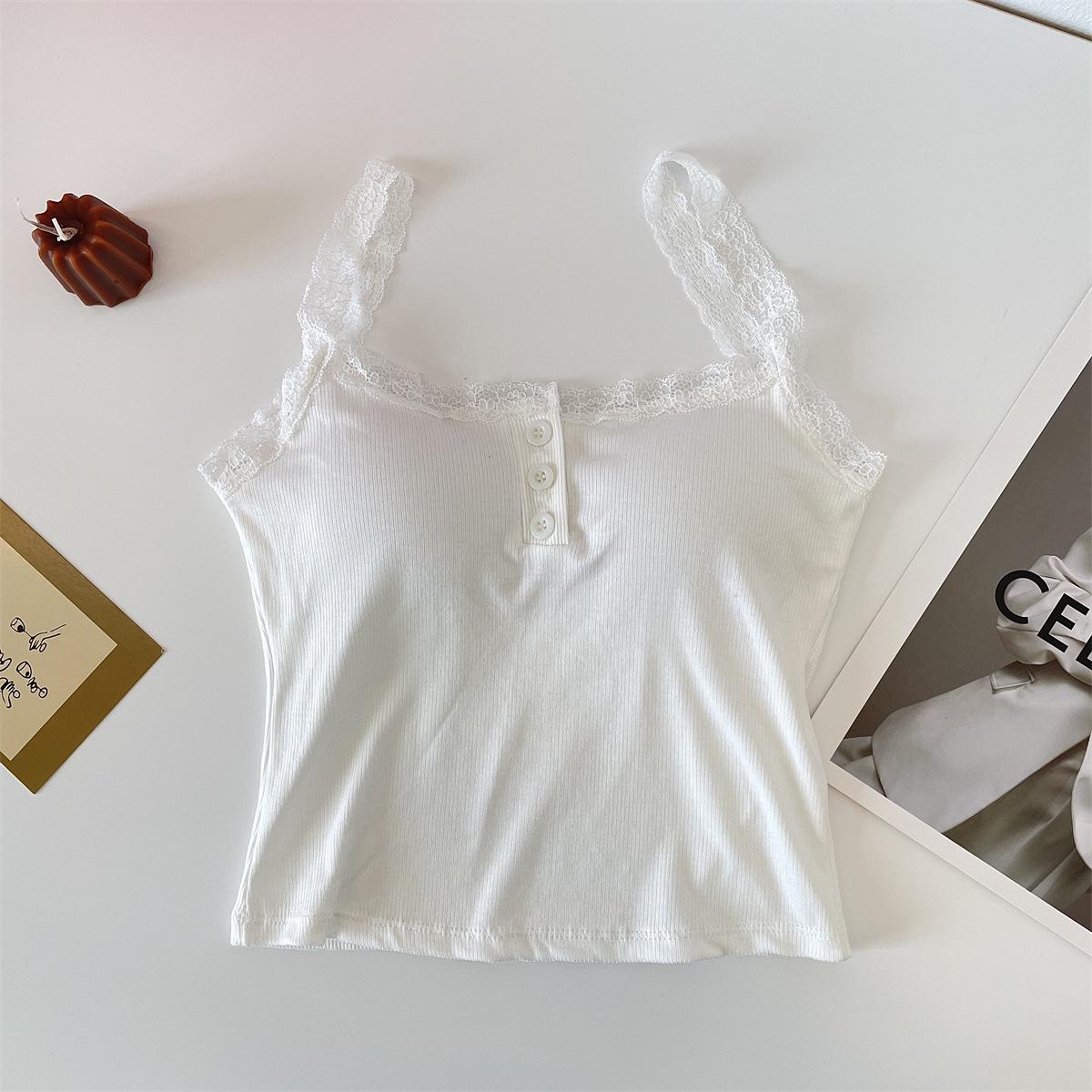 

Новый стиль кружевной топ с накладкой на груди - летний топ с тонкими пуговицами для горячих девушек One Size (75-120 jin) белый