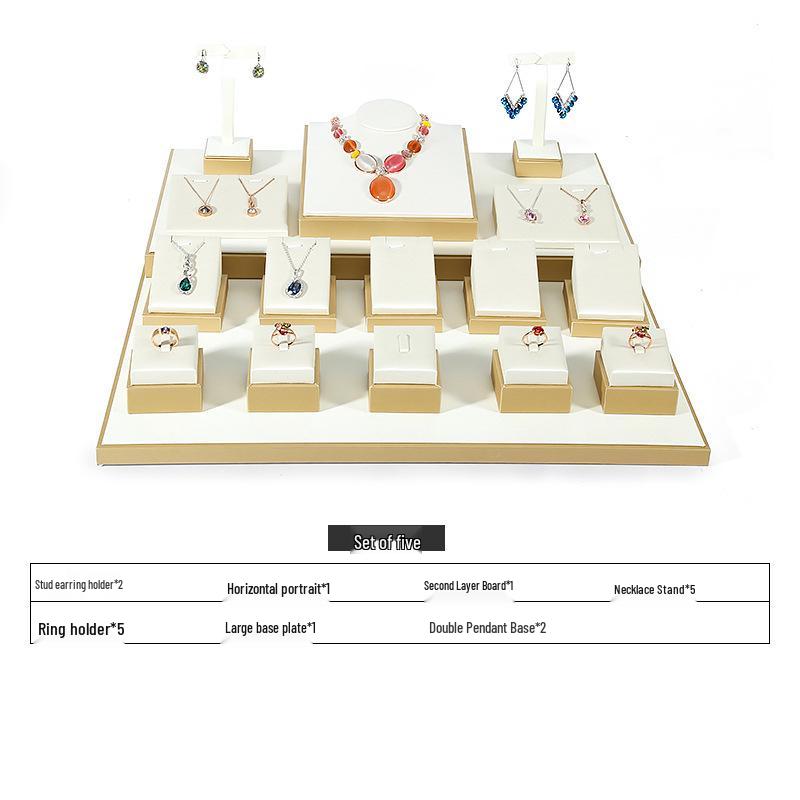 Beige PU Leather Jadeite Jewelry Display Stand for Rings and Pendants