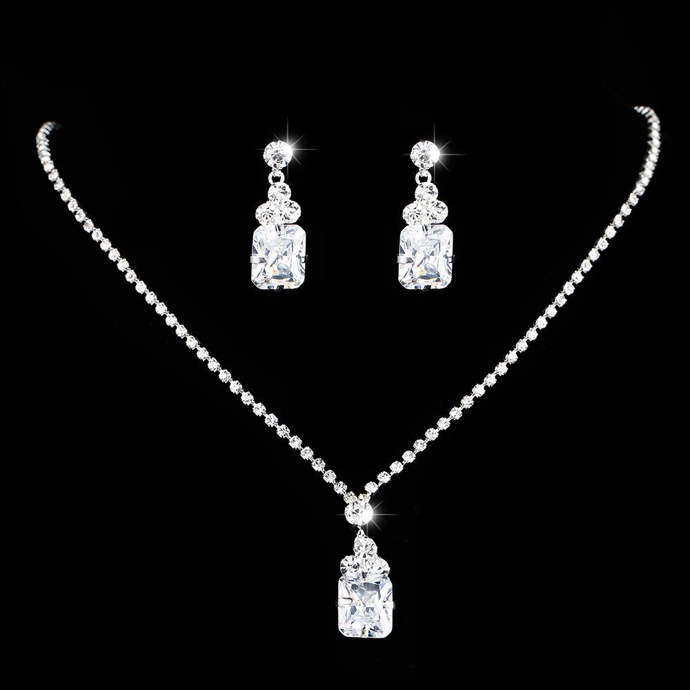 Radiant Zircon Water Drop Necklace and Earrings Bridal Set