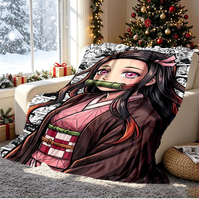 Demon Slayer Pattern Blanket for Home Decoration, Bed, Sofa, Car Travel, Camping, Suitable for All Seasons, Birthday Christmas Gift
