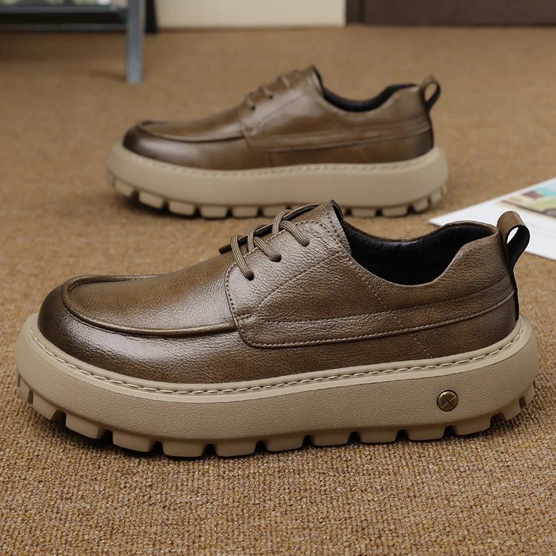 Stylish Thick Bottom Designers Genuine Leather Shoes Walking Slip-on Oxford Shoes New Men Casual Leather Business Tooling Shoes