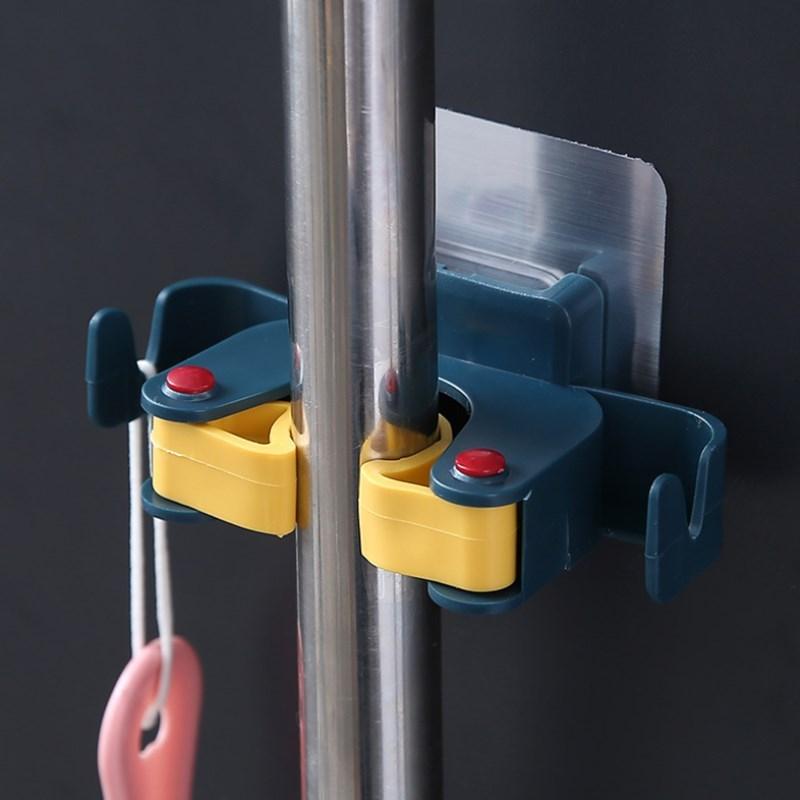 

Mop Broom Holder Mop Rack Wall Mounted Shelf Organizer Hook Light Pink