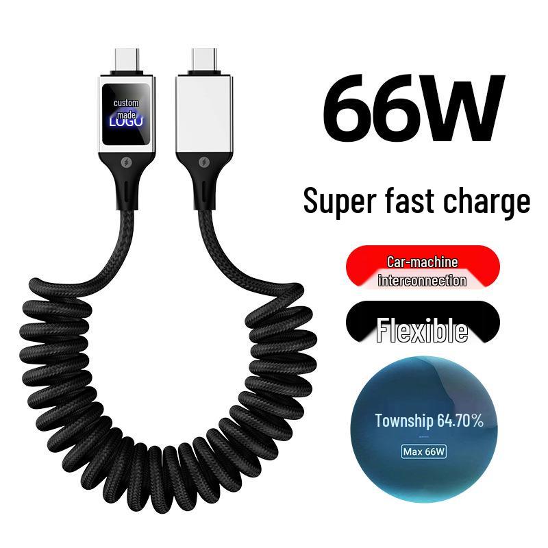 CarPlay Screen Mirroring LED Retractable USB Charging Cable with Custom Logo - Type-C Mobile Data Cable