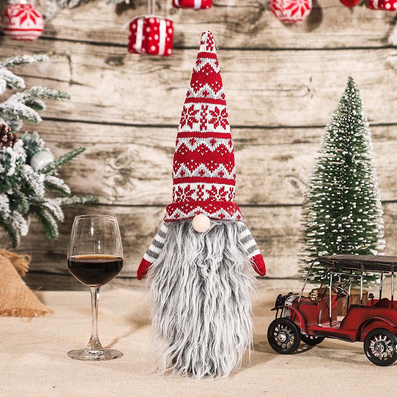 Festive Knitted Wool Santa Wine Bottle Cover with Long Beard - European & American Style Holiday Decor
