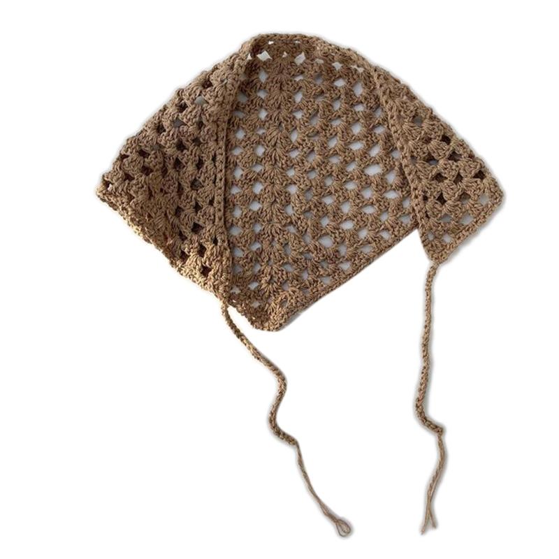 

Красивая вязаная крючком треугольная бандана для волос, вязаный шарф для волос, шейный платок, повязка на голову с завязками сзади, модный аксессуар для Campi хаки