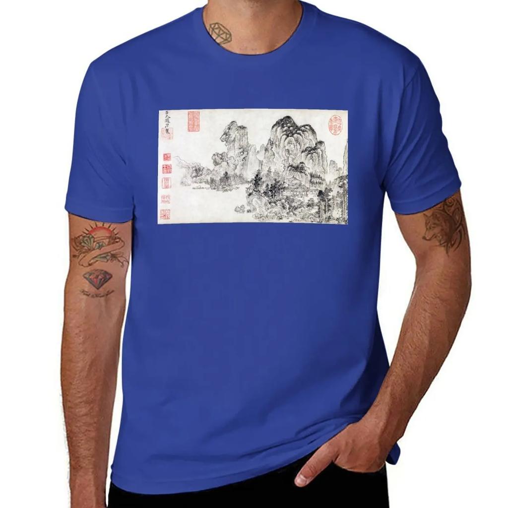 Landscape In the Style of Yan Wengui and Fan Kuan (Restored Japanese Artwork) T-Shirt Oversizeds Men T Shirt