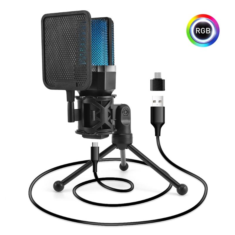 Upgrades Desktop Microphone Set 7 Color LED USB Plugs & Plays Connectivity Versatile Condenser Microphone with Stand