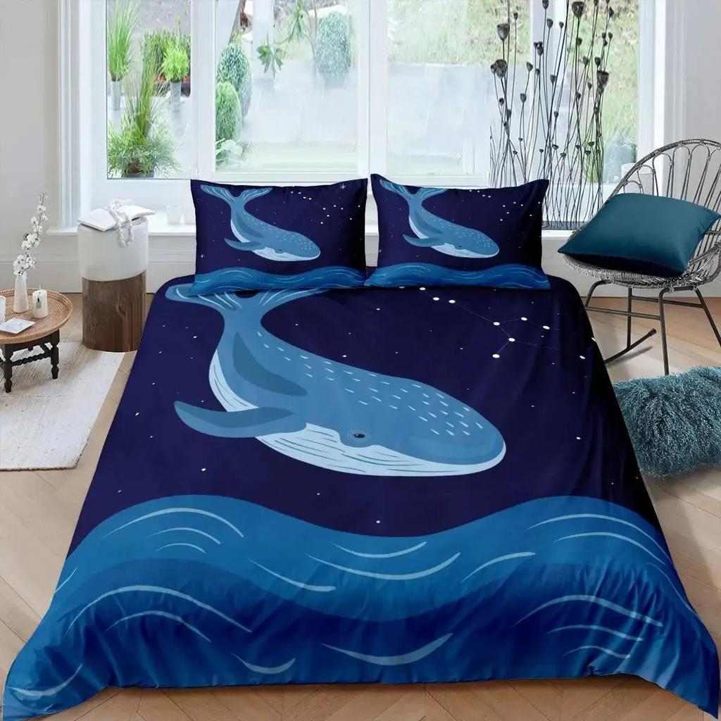 Killer Whale Nautical Ocean Whale Tie Dye Comfortable Duvet Quilt Cover Pillowcase Bedding Set Bedroom Decoration Home Textile