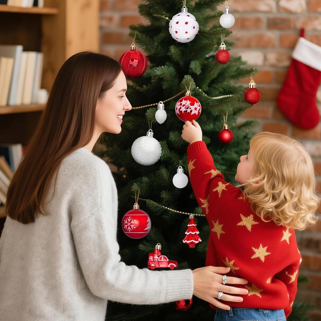 42 Pcs Various Styles of Christmas Ball Ornaments, Shatterproof Christmas Balls for Holiday Xmas Tree Decor, Hanging Ornament for Indoor Decoration