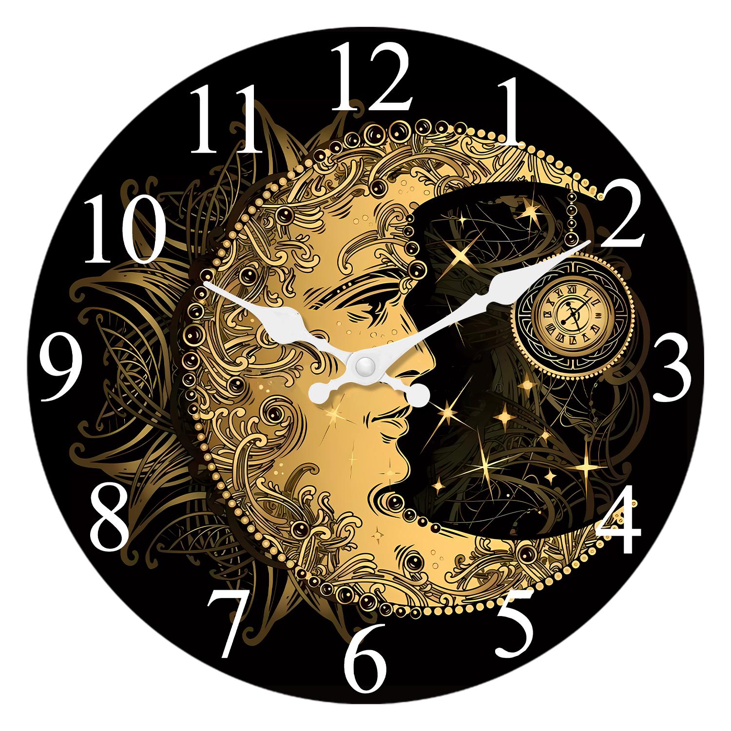 High-Quality Artistic High-Quality Sun High-Quality Moon High-Quality Sky High-Quality Star High-Quality Wooden High-Quality Wall High-Quality Clock (as the picture,10 Inches)