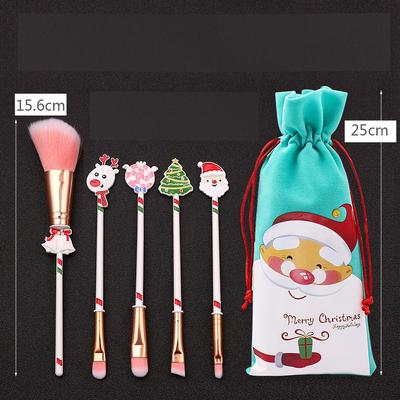 5PCS Mini Portable Women Girls Gifts Christmas Cartoon Elk Santa Makeup Brush Kit Cosmetic Brush Set