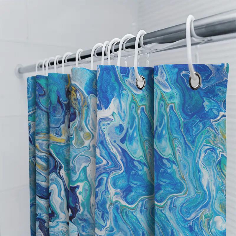Modern Blue White Shower Curtain Waterproof Fabric Bath Decor Abstract Design Print Room Decoration Extra Long 72x84in (193cm x