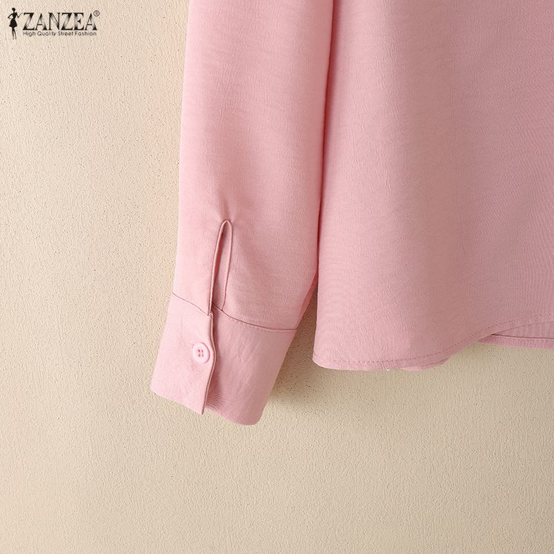 ZANZEA Women Casual Turn Down Collar Long Sleeve Lace Patchwork Blouse