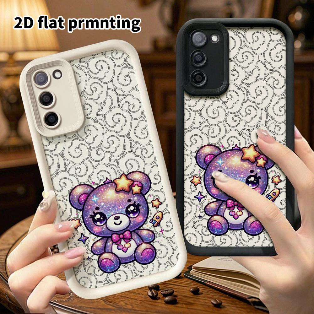 Phone Case: 2D Flat Samsung Galaxy A34 A35 M05 M06 S20 S22 S21 FE Plus 5G Protective Case, Purple Galaxy Teddy Bear, Christmas and Halloween Gift