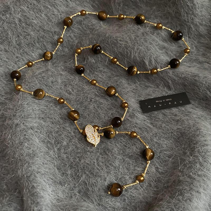 

Винтажное цветочное ожерелье в стиле «Тигровый глаз» - Осенне-зимняя высококлассная цепочка для свитера