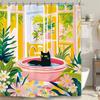 Helle tropische schwarze Katze Duschvorhang, Bunter Blumenpflanzen-Druck, Wasserdichter Stoff Badezimmervorhang für lebendige Wohndekoration