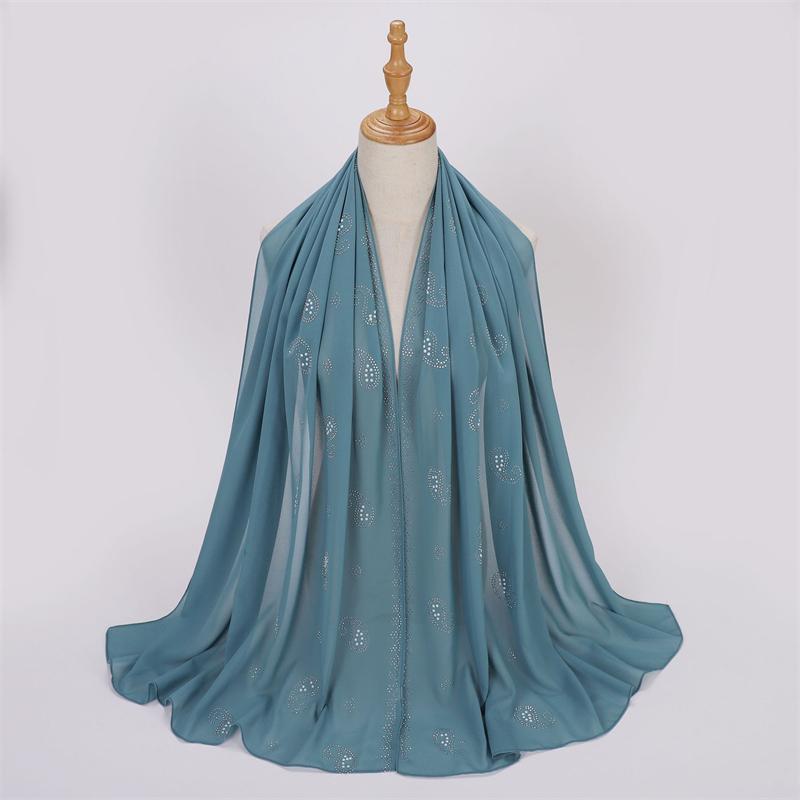 Bandanna Flower Pearl Rhinestone Chiffon Shawl Scarf High Quality Shimmer Beads Headband Wrap Foulard Muslim Hijab