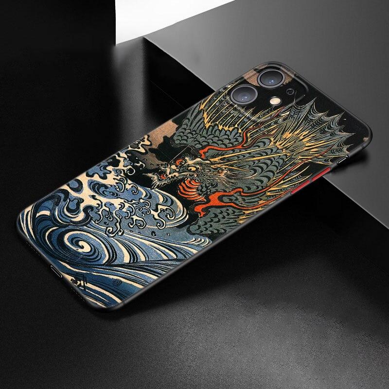 Japanese Wave Anime Dragon Phone Case For Apple iPhone 12 13 Mini 11 Pro Max XR X XS MAX 8 7 6S 6 Plus SE 5S 5 2020 Black Cover
