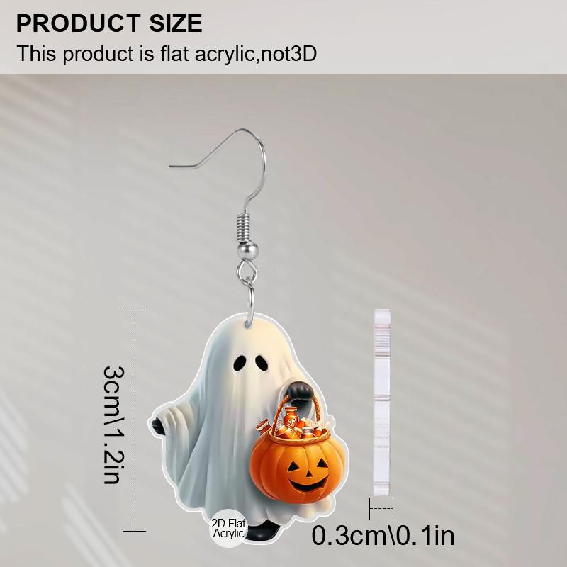 2D Flat Halloween Ghost Earrings for Women Cute Cartoon Ghost Dangle Earrings Acrylic Fun Spooky Earrings BOO Halloween Theme Jewelry