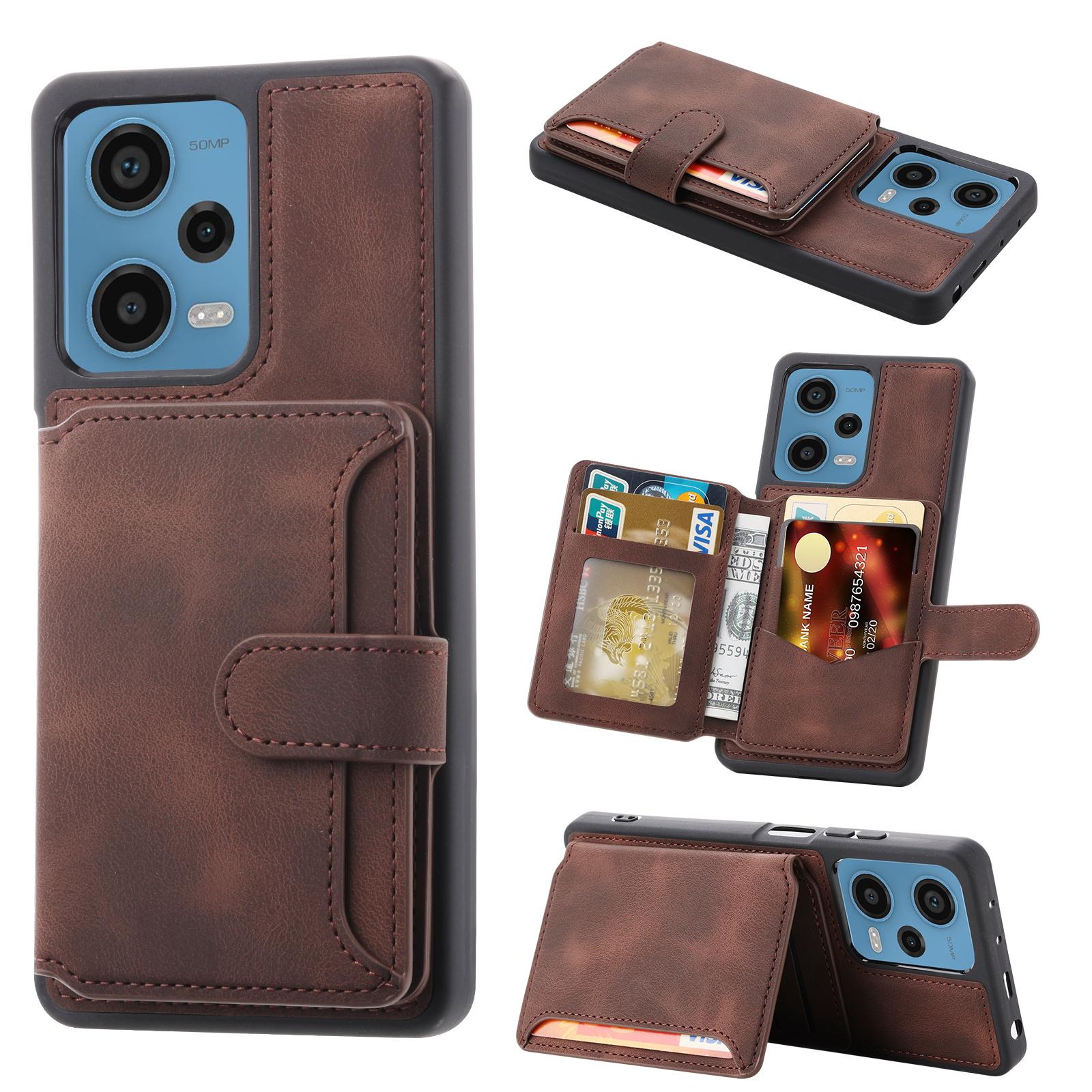 

Чехол для телефона с RFID-защитой для Xiaomi Redmi Note 12 Pro 5G/Note 12 Pro Speed 5G/Poco X5 Pro 5G, кожаное покрытие, TPU кошелек-подставка Coffee