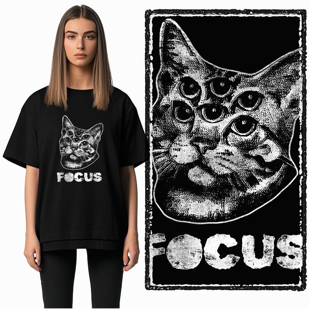 Coolmind DB 100% Baumwolle Katzenprint Exklusiver Grafik Damen T-Shirt Cooles SCHWARZES Damen T-Shirt Übergröße T-Shirt für Damen T-Shirt