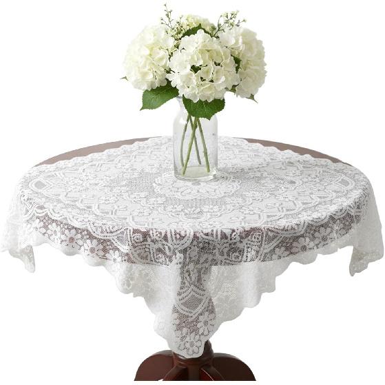 Lace Tablecloth, White Lace Table Cloth 35.4 X 35.4in—Square Table Cloth, Vintage Embroidered Style Crochet Small Tablecloth for Summer Outdoor Tea