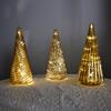 Illuminated Glass Christmas Tree Prelit Christmas Tree Figurine with LED Light Collection Crackled Glass