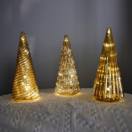 Illuminated Glass Christmas Tree Prelit Christmas Tree Figurine with LED Light Collection Crackled Glass