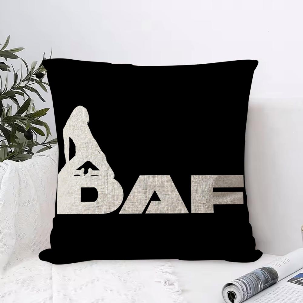 DDAF LKW Logo Kissenbezug Öko Leinen Kissenhülle Beidseitiger Druck Atmungsaktiv Langlebig Reißverschluss Heimdekoration Geschenk