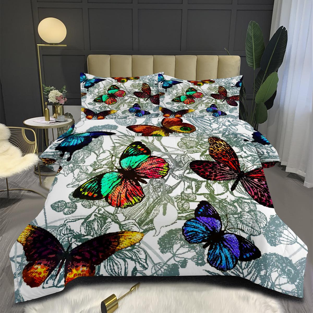 Digital Print Feather Silk Cotton Quilt Core Butterfly Summer Quilt Double/queen Size Duvet Cover Set (3-piece) 140*200cm
