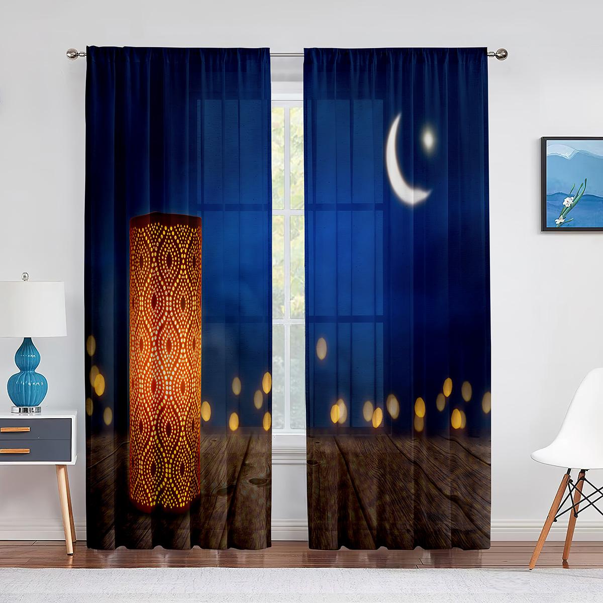 Рамадан Мубарак Прозрачная вуаль Шторы Мусульманский Ид Мубарак Окно Тюль Шторы для кухни — фото 8