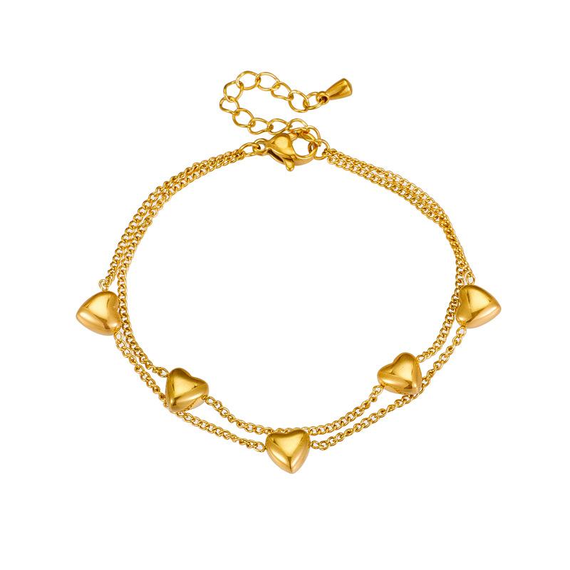 Stylish and unique design, double-layer chain heart-shaped bracelet, simple, versatile, and sophisticated for everyday wear, made of titanium steel.