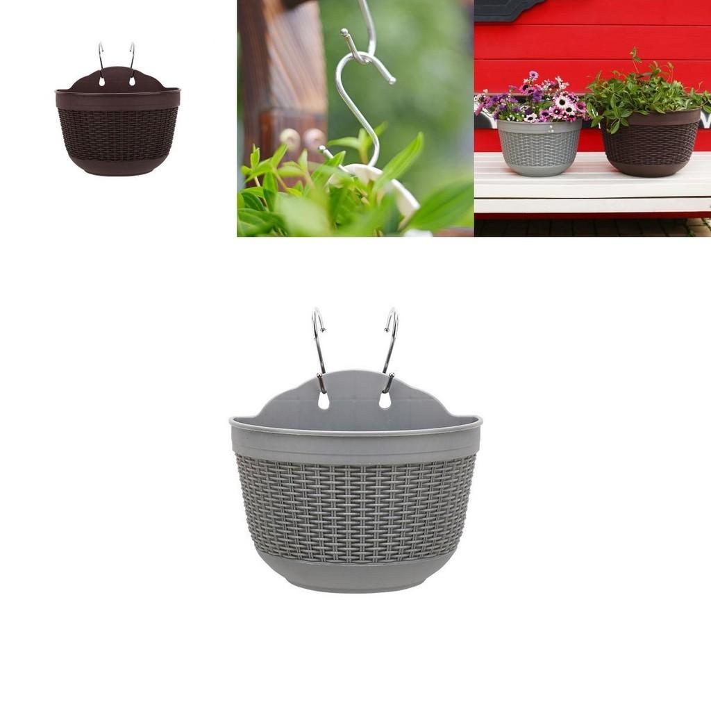 Creative Semicircular Resin Imitation Rattan Wall Hanging Flower Pot For Garden Decor