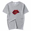 Summer Tops Red Mouth Lip Kiss Printed Women Fashion Tshirt Funny Leopard Graphic Tee