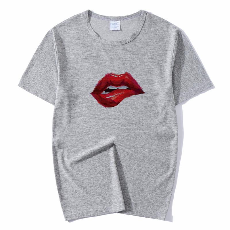 Summer Tops Red Mouth Lip Kiss Printed Women Fashion Tshirt Funny Leopard Graphic Tee