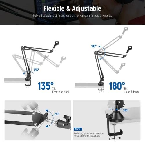 Neewer Suspension Boom Scissor Microphone Arm Stand with 3/8" To 5/8" Screws and Cable Ties for Blue Yeti, Snowball, Yeti X, Quadcast, and More, Maxim