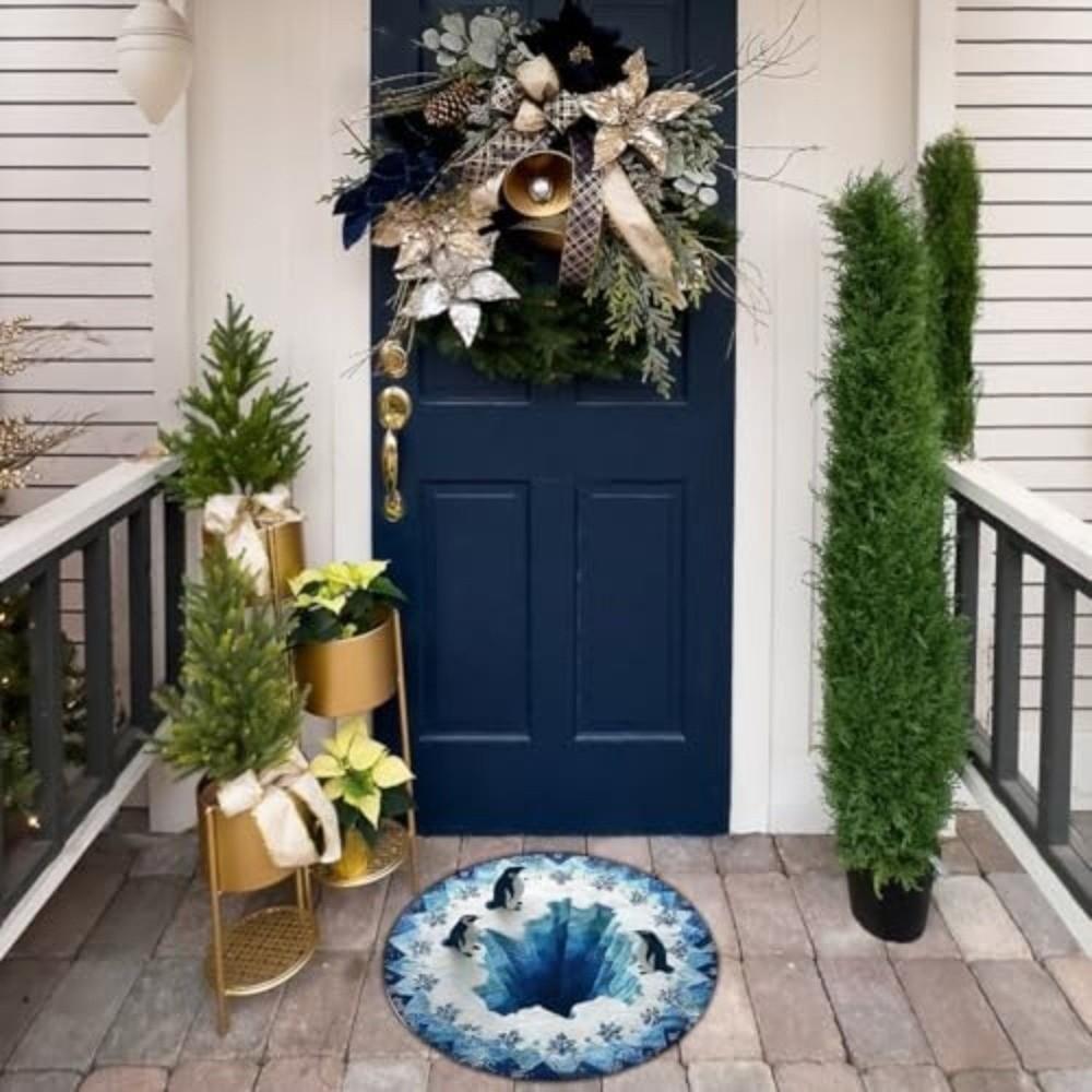60*60cm Christmas Round Carpet Crystal Velvet Red Christmas Tree Base Mat 3D Special-shaped Anti-Slip Entrance Carpet