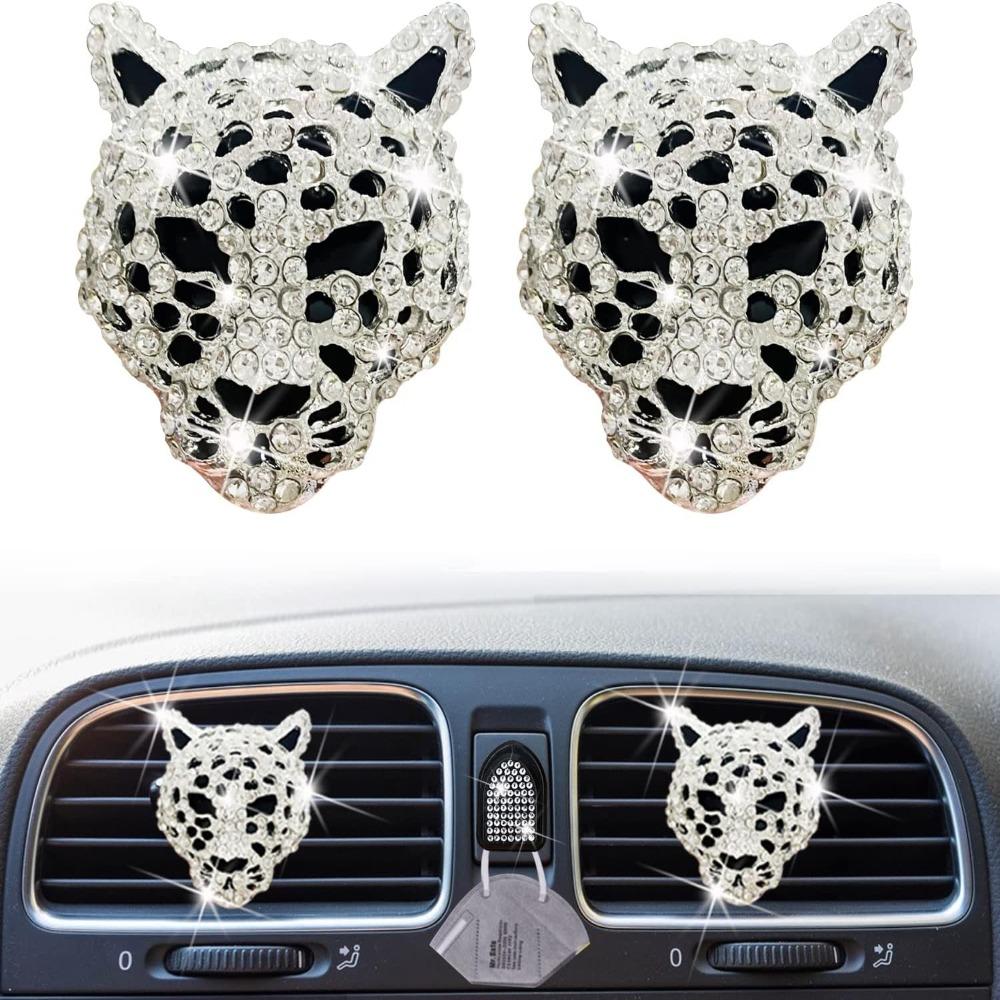

2 шт. 2*1,6 дюйма, блестящие леопардовые зажимы для вентиляционных отверстий автомобиля, декор интерьера, блестящие автомобильные аксессуары для девочек