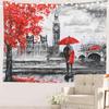 Black and White England Landmark Picnic Mat Hippie Trippy Tapestry Wall Art Meditation Decor for Bedroom Living Room Dorm, Red