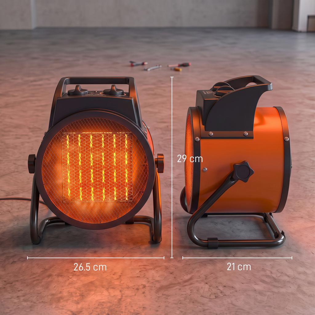 Industrial Fan Heater 2800W with Tilting, Electric Ceramic Space Heater with Adjustable Thermostat, Handle