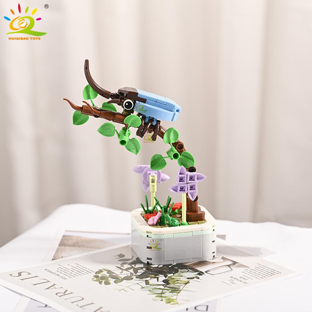Non-Toxic Moc Insect Flower Building Blocks Flowerpot Bonsai Romantic Gift For Children Bricks Diy Potted Plants Model Kids Ornament