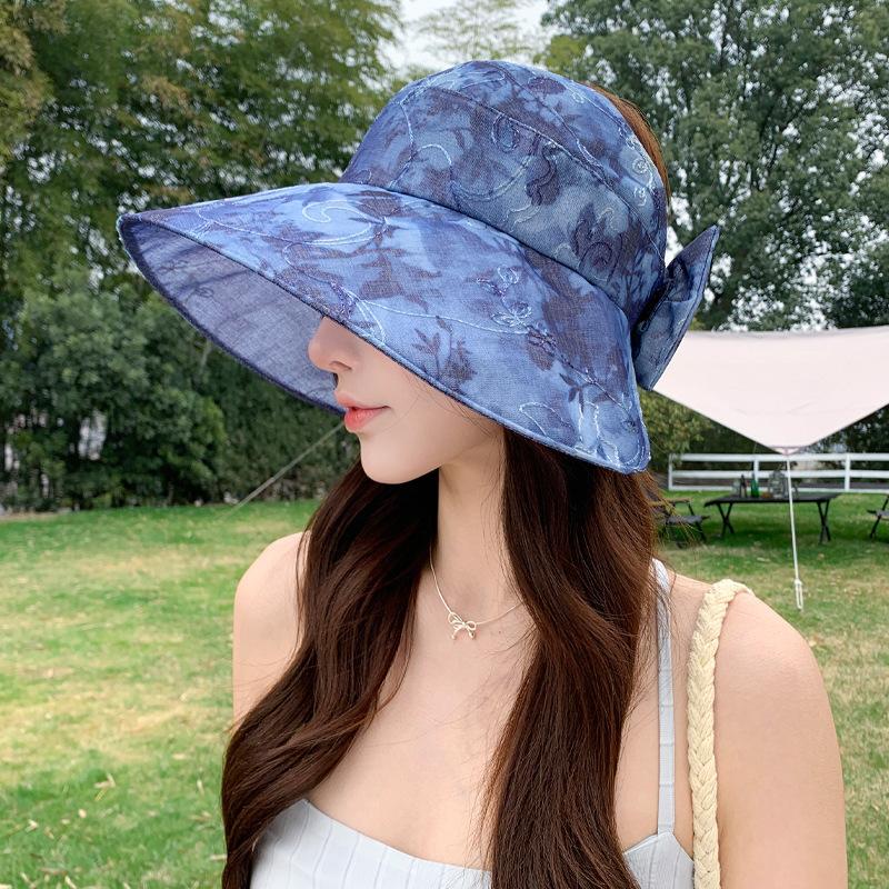 Wenling Hat Women's Sunshade Breathable Eugen Yarn Semi-empty Top Sun Hat Big Eaves Show Face Small Sunscreen Mother Hat