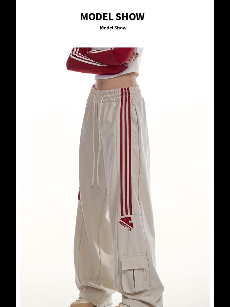 Unisexové retro hip-hopové rovné tepláky se třemi pruhy