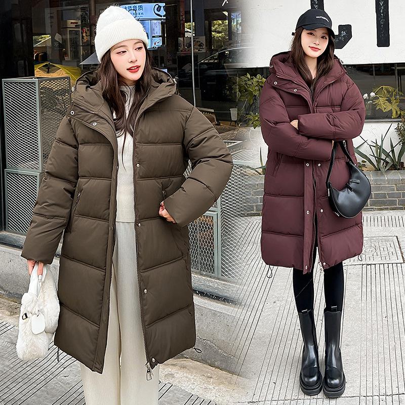 Russia thickened winter long knee cotton clothes women's Korean version thickened hooded simple bread clothes winter coat
